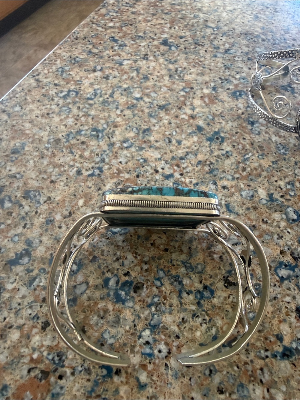 Turquoise Statement Cuff Bracelet - Large Rectangular Stone - Picture 2 of 3